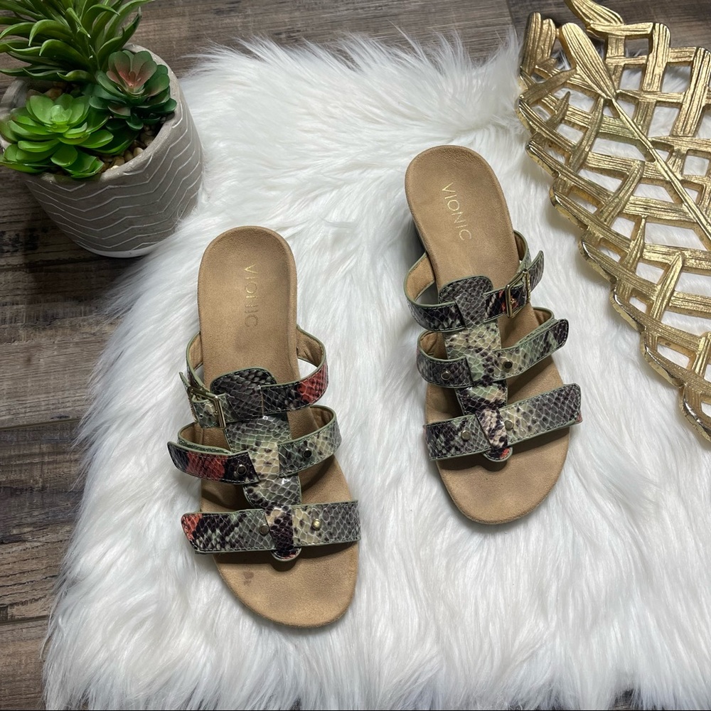 Vionic Radia Othroheel Snakeskin Wedge Sandal Shoes
